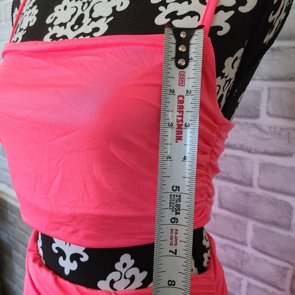 Barbie Neon Pink 2 Piece Top and Mini Skirt Ruched Party Costume Cosplay Large - Picture 8 of 11